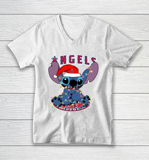 Los Angeles Angels MLB noel stitch Baseball Christmas V-Neck T-Shirt