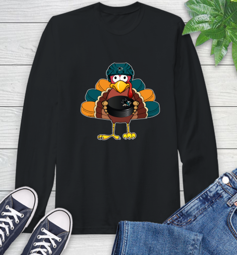San Jose Sharks Turkey Thanksgiving Day Long Sleeve T-Shirt 2