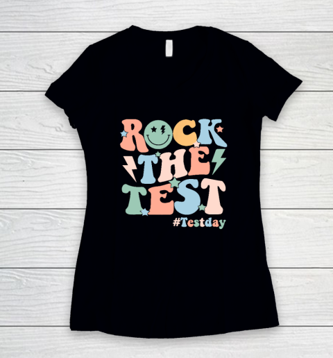 Rock The Test Testing Day Retro Motivational Teacher Student Women's V-Neck T-Shirt