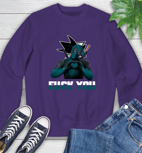 NHL San Jose Sharks Deadpool Love You Fuck You Hockey Sports Sweatshirt - Image 5