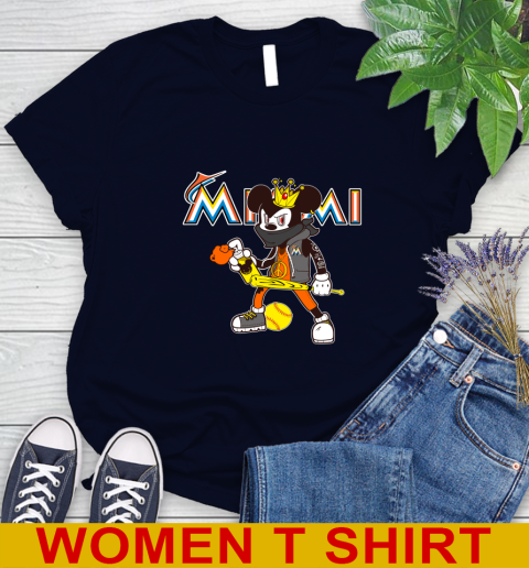 Miami Marlins MLB Baseball Mickey Peace Sign Sports Women's T-Shirt 4 Miami Marlins MLB Baseball Mickey Peace Sign Sports Women's T-Shirt - Image 4