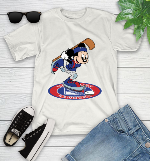 NHL Hockey New York Rangers Cheerful Mickey Disney Shirt Youth T-Shirt - Image 3