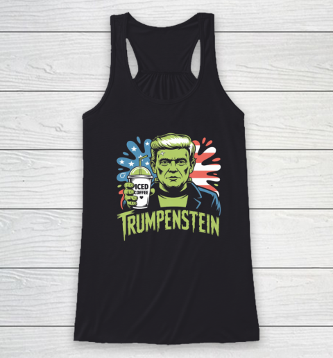 Trumpenstein Funny Iced Coffee Drink Halloween 4th of July USA Flag Racerback Tank