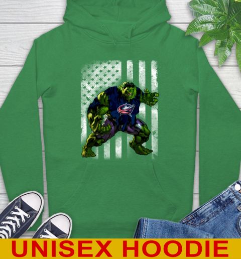 Columbus Blue Jackets Hulk Marvel Avengers NHL Hockey American Flag Hoodie 8