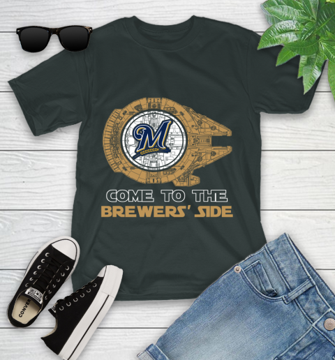 MLB Come To The Milwaukee Brewers Side Star Wars Baseball Sports Youth T-Shirt 6