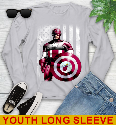 Miami Heat NBA Basketball Captain America Marvel Avengers American Flag Shirt Youth Long Sleeve 5