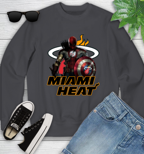 Miami Heat NBA Basketball Captain America Thor Spider Man Hawkeye Avengers Youth Sweatshirt 6