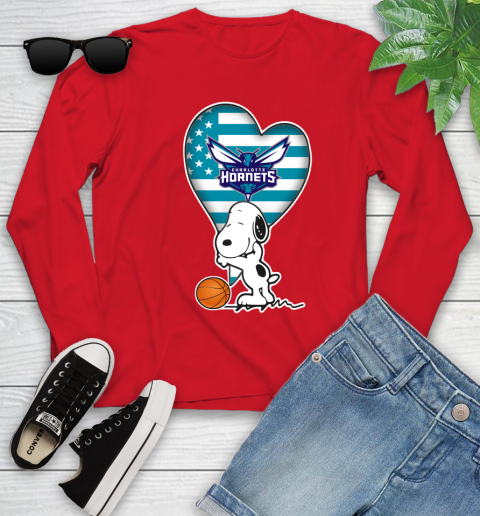 Charlotte Hornets NBA Basketball The Peanuts Movie Adorable Snoopy Youth Long Sleeve 11