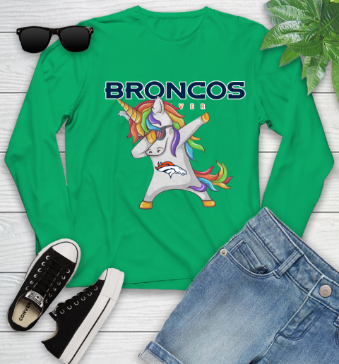 Denver Broncos NFL Football Funny Unicorn Dabbing Sports Youth Long Sleeve 6