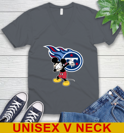 Tennessee Titans NFL Football Dabbing Mickey Disney Sports V-Neck T-Shirt 5