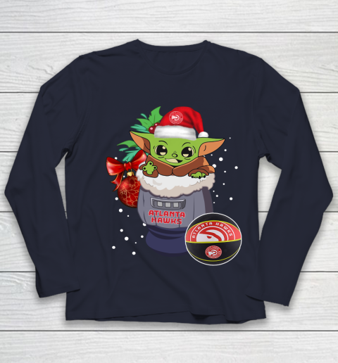 Atlanta Hawks Christmas Baby Yoda Star Wars Funny Happy NBA Youth Long Sleeve 3