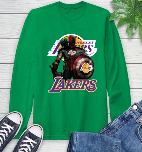 Los Angeles Lakers NBA Basketball Captain America Thor Spider Man Hawkeye Avengers Long Sleeve T-Shirt 7