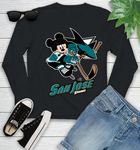 NHL San Jose Sharks Mickey Mouse Disney Hockey T Shirt Youth Long Sleeve 2