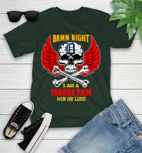 MLB Damn Right I Am A Detroit Tigers Win Or Lose Skull Baseball Sports Youth T-Shirt 5