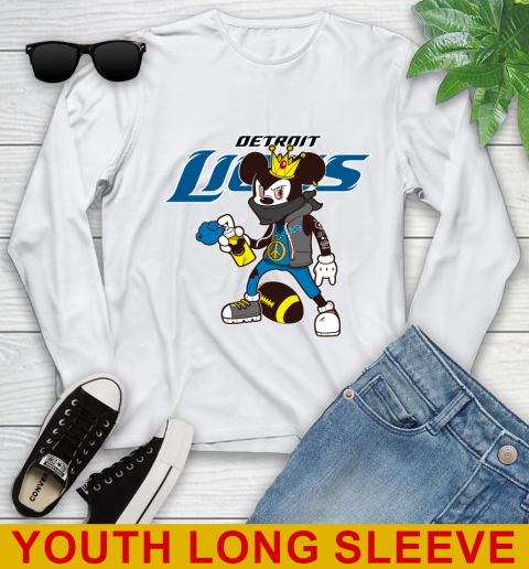 Detroit Lions NFL Football Mickey Peace Sign Sports Youth Long Sleeve