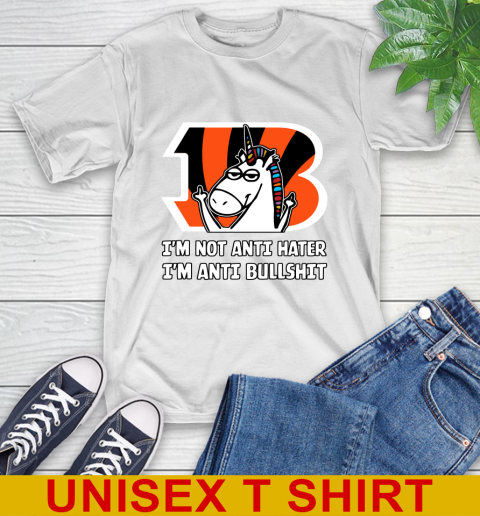 Cincinnati Bengals NFL Football Unicorn I'm Not Anti Hater I'm Anti Bullshit T-Shirt
