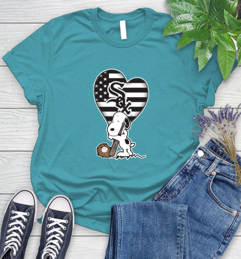 Chicago White Sox MLB Baseball The Peanuts Movie Adorable Snoopy Women's T-Shirt 12