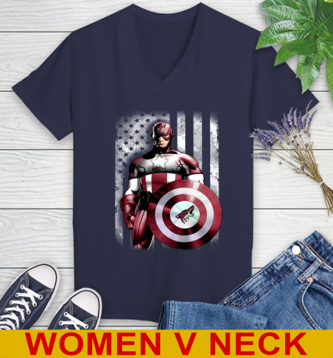 Arizona Coyotes NHL Hockey Captain America Marvel Avengers American Flag Shirt Women's V-Neck T-Shirt 12