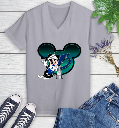 NHL Tampa Bay Lightning Stanley Cup Mickey Mouse Disney Hockey T Shirt Women's V-Neck T-Shirt 4