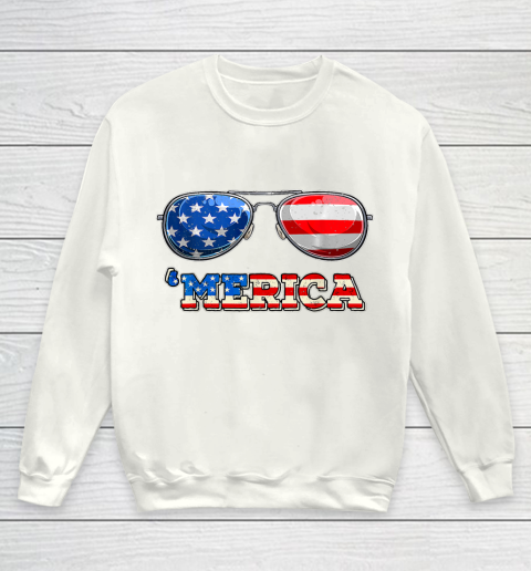 Merica Sunglasses 4th Of July Funny Patriotic American Flag Youth Sweatshirt