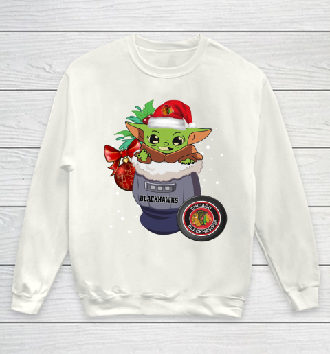 Chicago Blackhawks Christmas Baby Yoda Star Wars Funny Happy NHL Youth Sweatshirt 2
