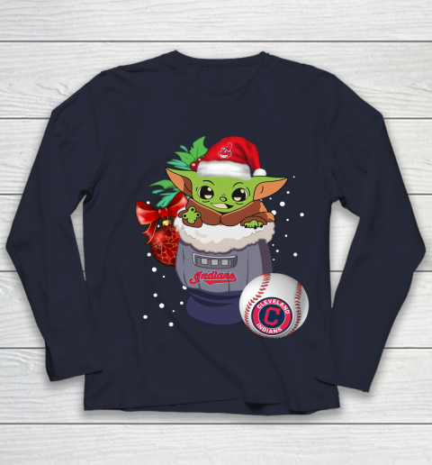 Cleveland Indians Christmas Baby Yoda Star Wars Funny Happy MLB Youth Long Sleeve 3