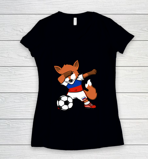 Dabbing Fox Russia Soccer Fans Jersey Russian Football Lover Women's V-Neck T-Shirt