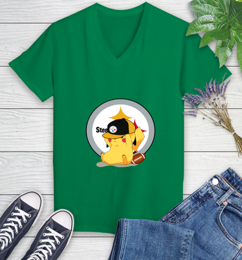 NFL Pikachu Football Sports Pittsburgh Steelers Women's V-Neck T-Shirt 5