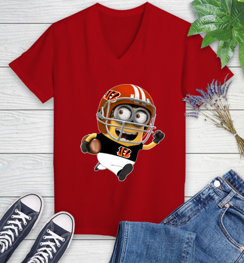 NFL Cincinnati Bengals Minions Disney Football Sports Women's V-Neck T-Shirt 12