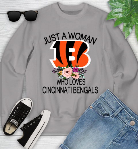 NFL Just A Woman Who Loves Cincinnati Bengals Football Sports Youth Sweatshirt 2