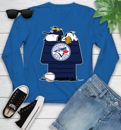 MLB Toronto Blue Jays Snoopy Woodstock The Peanuts Movie Baseball T Shirt Youth Long Sleeve 9