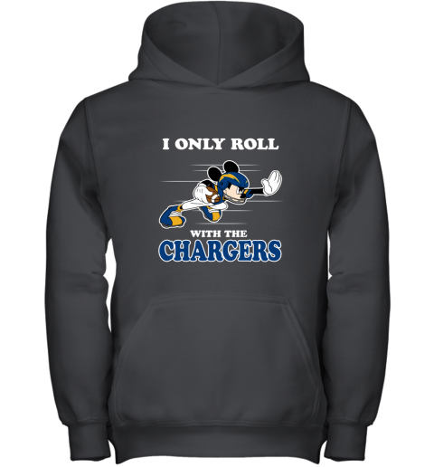 NFL Mickey Mouse I Only Roll With Los Angeles Chargers Youth Hoodie