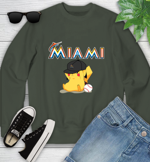 MLB Pikachu Baseball Sports Miami Marlins Youth Sweatshirt 10