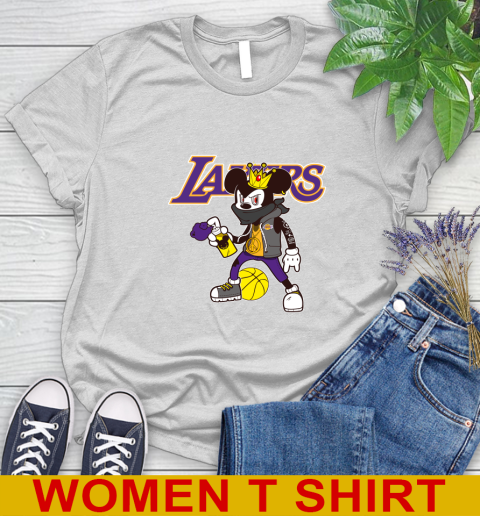 Los Angeles Lakers NBA Basketball Mickey Peace Sign Sports Women's T-Shirt
