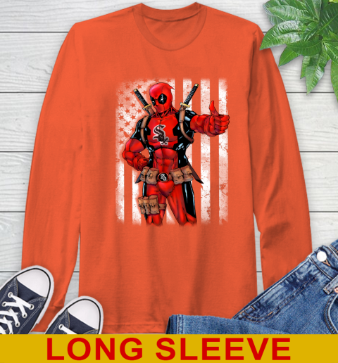 MLB Baseball Chicago White Sox Deadpool American Flag Shirt Long Sleeve T-Shirt 4