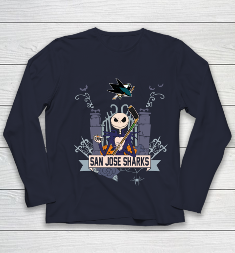 NHL San Jose Sharks Hockey Jack Skellington Halloween Youth Long Sleeve 2