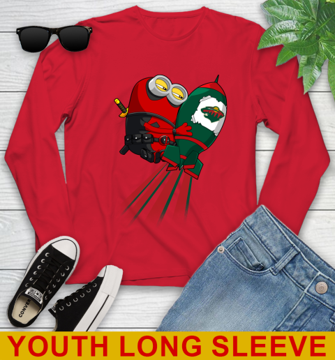 NHL Hockey Minnesota Wild Deadpool Minion Marvel Shirt Youth Long Sleeve 12 NHL Hockey Minnesota Wild Deadpool Minion Marvel Shirt Youth Long Sleeve - Image 12