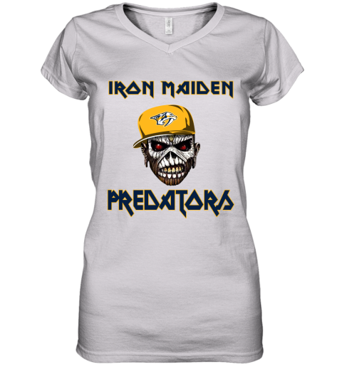NHL Nashville Predators Iron Maiden Rock Band Music Hockey Sports 7VNBkklpyAq women v neck t shirt 39 95 151514 front white
