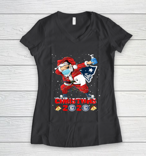 New England Patriots Funny Santa Claus Dabbing Christmas 2020 NFL Women's V-Neck T-Shirt 6