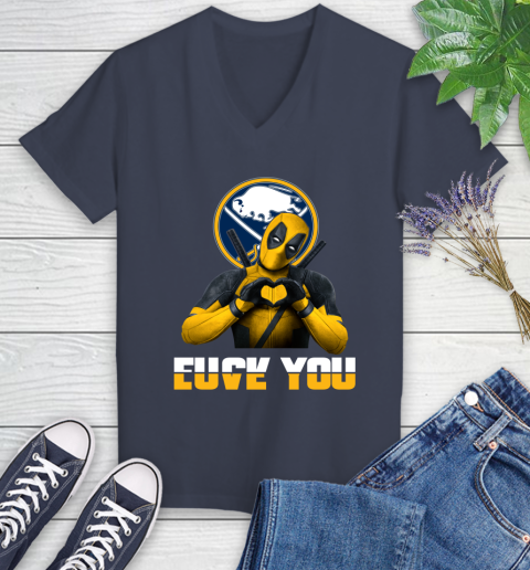NHL Buffalo Sabres Deadpool Love You Fuck You Hockey Sports Women's V-Neck T-Shirt 12