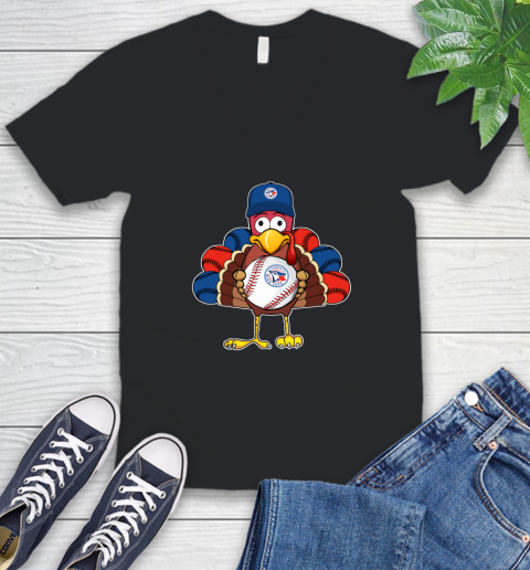 Toronto Blue Jays Turkey thanksgiving V-Neck T-Shirt 2