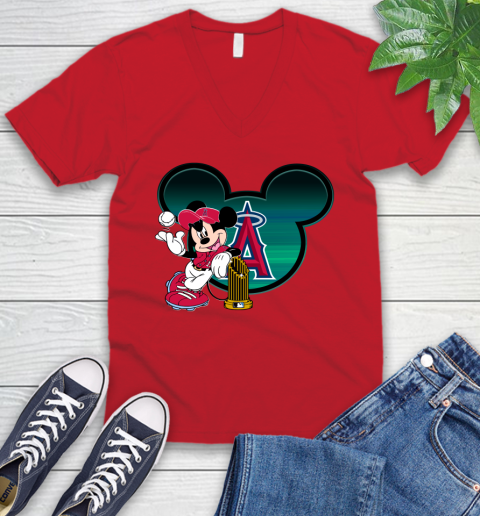 MLB Los Angeles Angels The Commissioner's Trophy Mickey Mouse Disney V-Neck T-Shirt 7