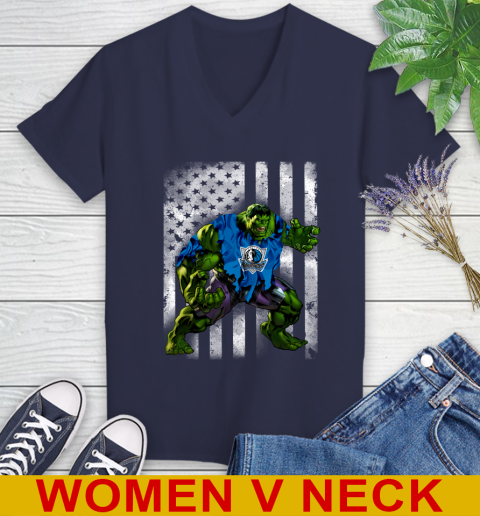 Dallas Mavericks Hulk Marvel Avengers NBA Basketball American Flag Women's V-Neck T-Shirt 12