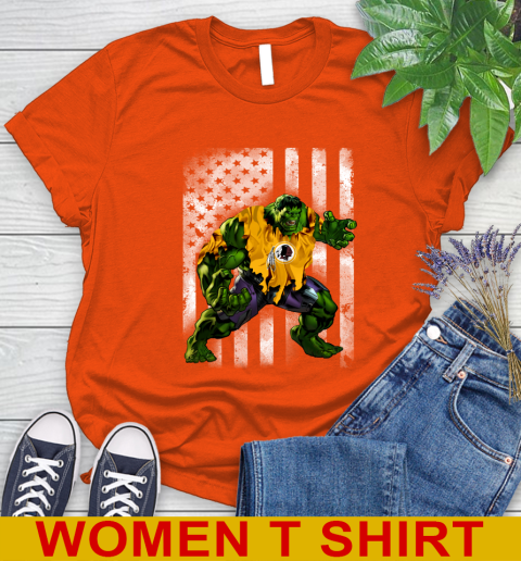Washington Redskins Hulk Marvel Avengers NFL Football American Flag Women's T-Shirt 3