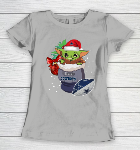 Dallas Cowboys Christmas Baby Yoda Star Wars Funny Happy NFL Women's T-Shirt 11