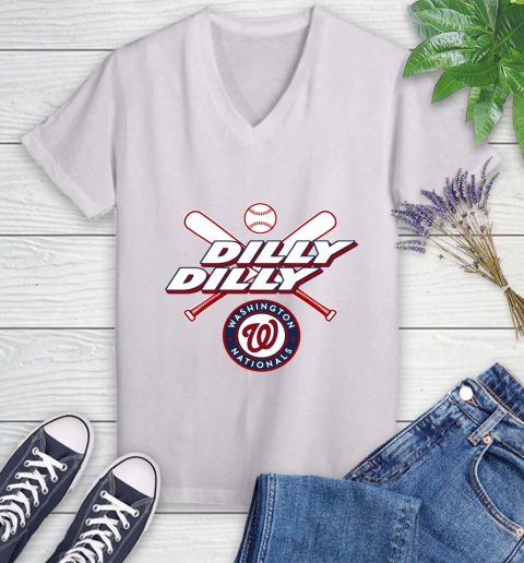 MLB Washington Nationals Dilly Dilly Baseball Sports Women's V-Neck T-Shirt