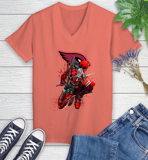 NFL Deadpool Marvel Comics Sports Football Arizona Cardinals Women's V-Neck T-Shirt 6