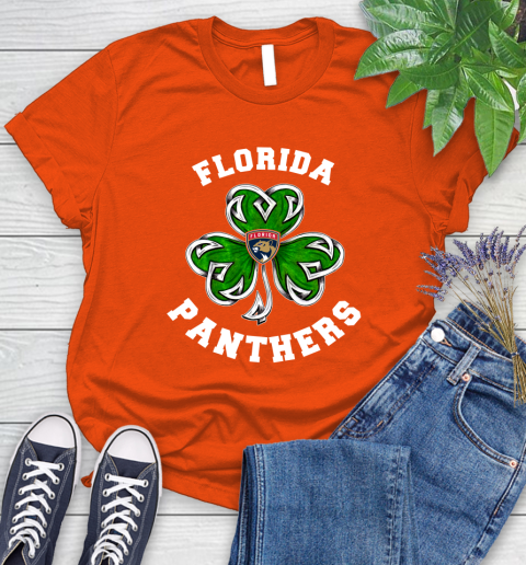 NHL Florida Panthers Three Leaf Clover St Patrick's Day Hockey Sports Women's T-Shirt 3