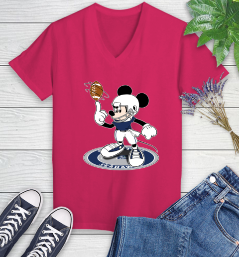 NFL Football Seattle Seahawks Cheerful Mickey Disney Shirt Women's V-Neck T-Shirt 8