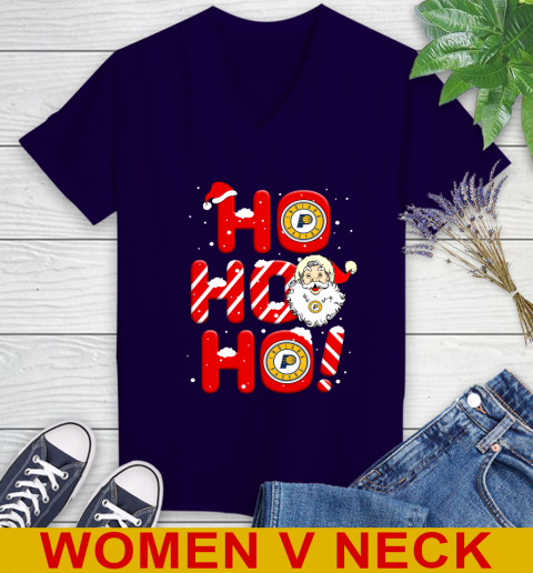 Indiana Pacers NBA Basketball Ho Ho Ho Santa Claus Merry Christmas Shirt Women's V-Neck T-Shirt 3